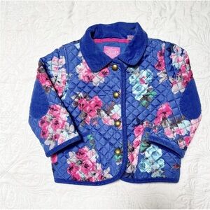 Joules Navy Quilted Jacket with Floral Accents